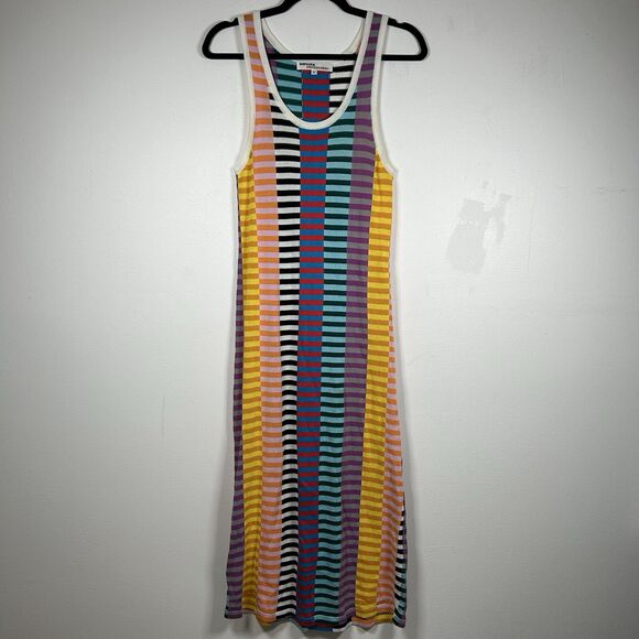 Replica Los Angeles Sheath Tank Dress Sz M Knit Colorful Multi Stripe Midi Blue - Picture 2 of 9